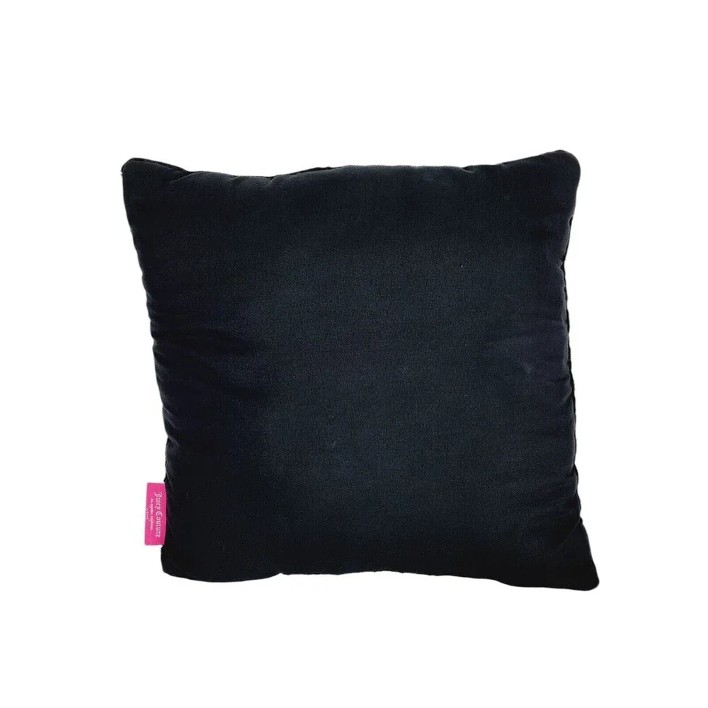 VTG Y2K Juicy Couture Black Velour Velvet Metallic Gold Embroidered Toss Pillow